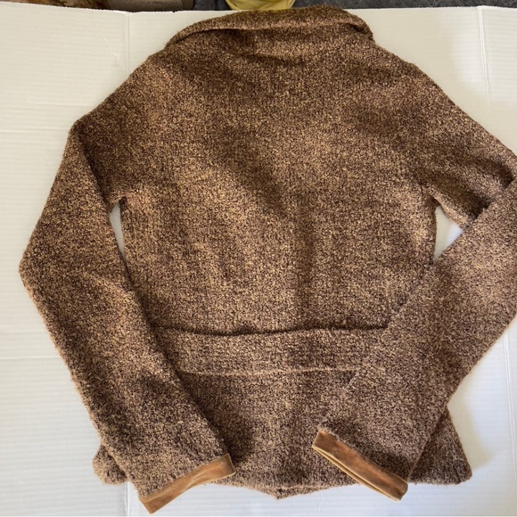 Anthropologie HWR Brown Boucle Knit Gold Velvet Trim Fitted Cardigan Sweater Sm - Picture 6 of 8